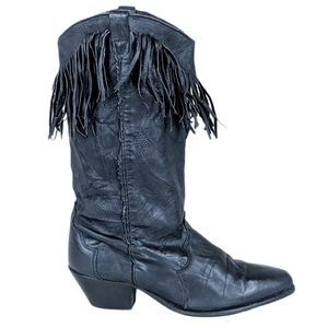 Dingo Black Fringe Leather Cowgirl Boots Size 7